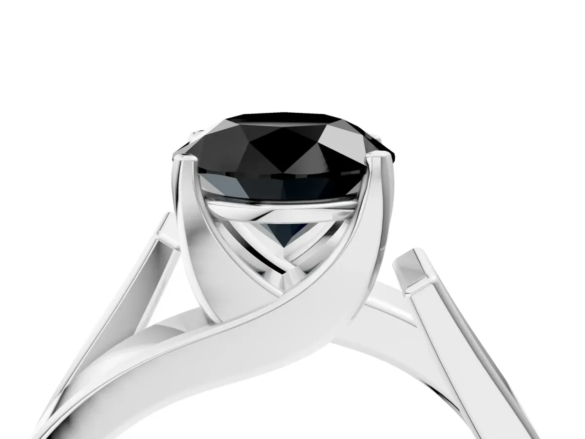 Fancy Black Modern Tension Set Round Cut Diamond Solitaire Wide Band Ring Platinum