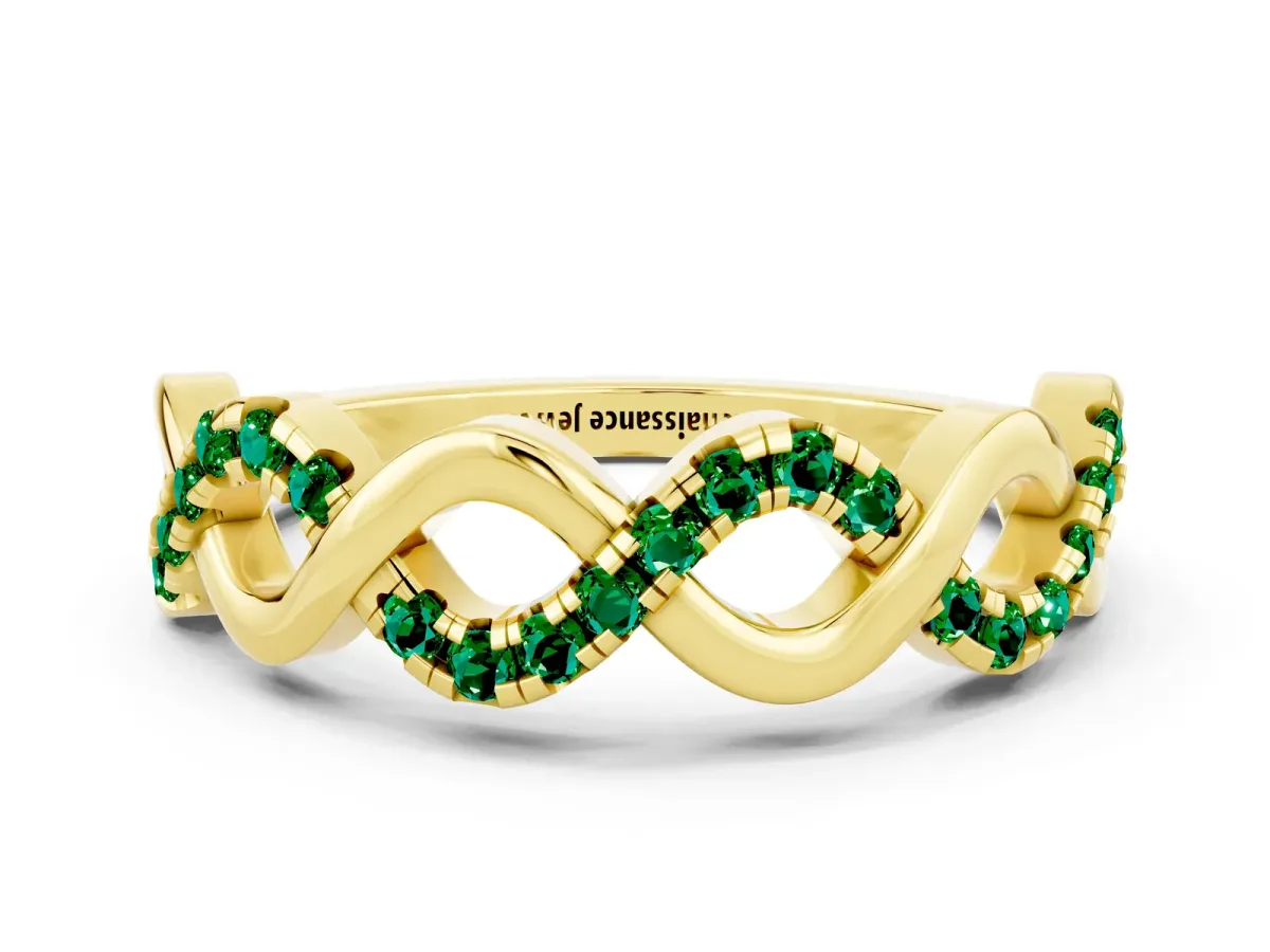 Twist Infinity Round Emerald Band with Pavé Setting Yellow gold