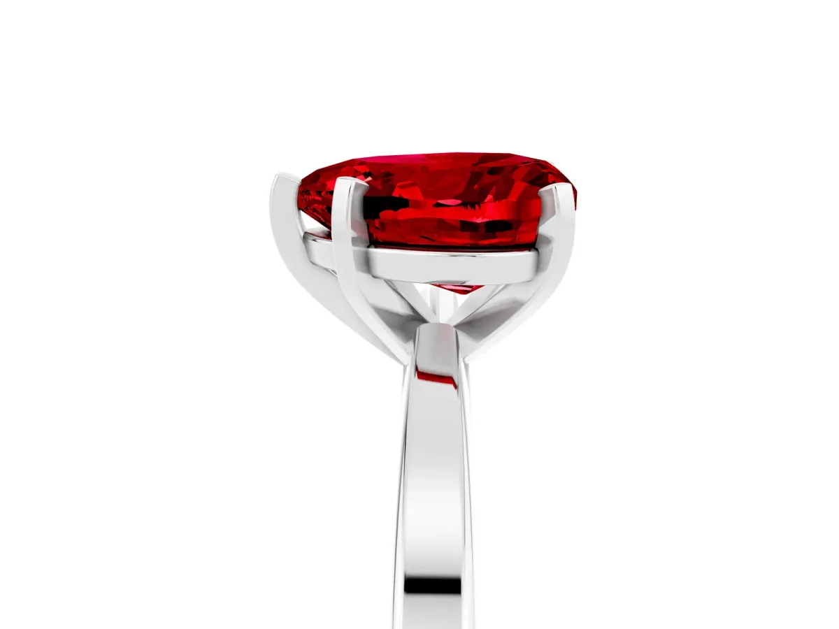 Heart Cut Ruby Solitaire Engagement Ring with Classic Band and Four-Prong Setting Silver