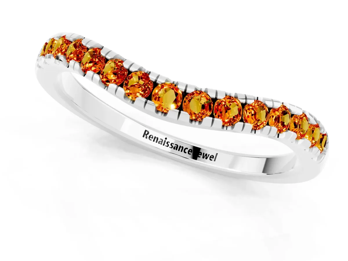 Citrine Pavé Curved Wedding Band Silver