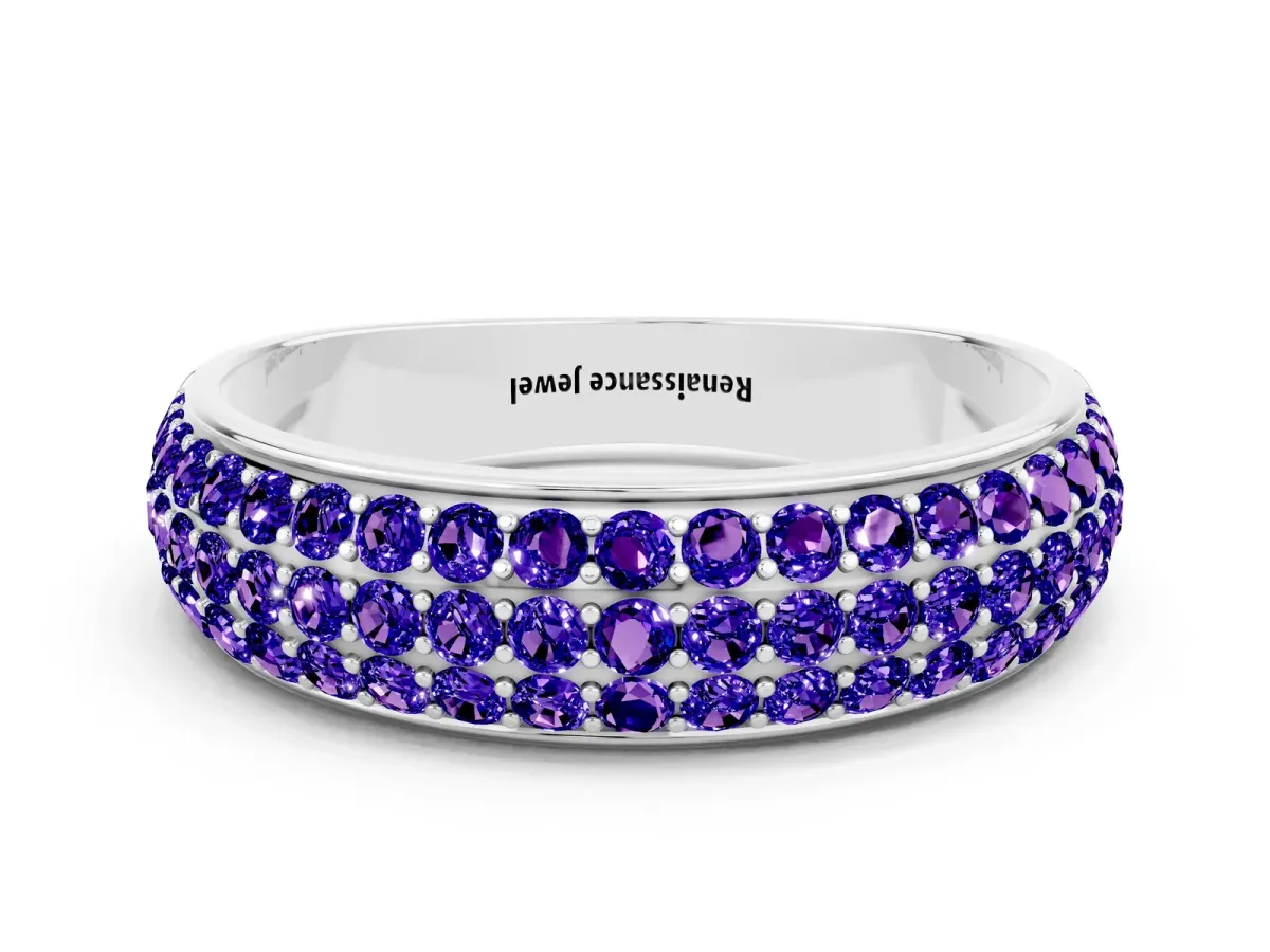 Three-Row Round Tanzanite Eternity Band with Shared Prong Setting Silver