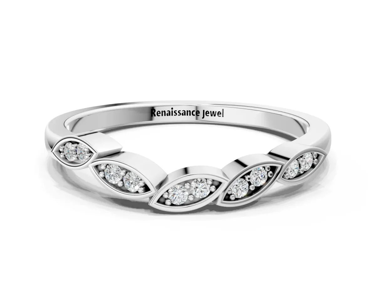 Marquise Diamond Leaf Eternity Band with Bezel Setting White gold