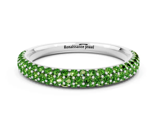 Round Peridot Pavé Eternity Band with Shared Prong Setting White gold