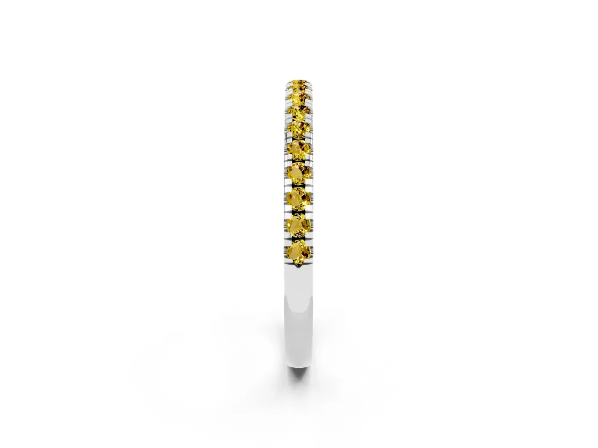 Pavé Round Yellow Sapphire Half Eternity Band with Shared Prong Setting Platinum