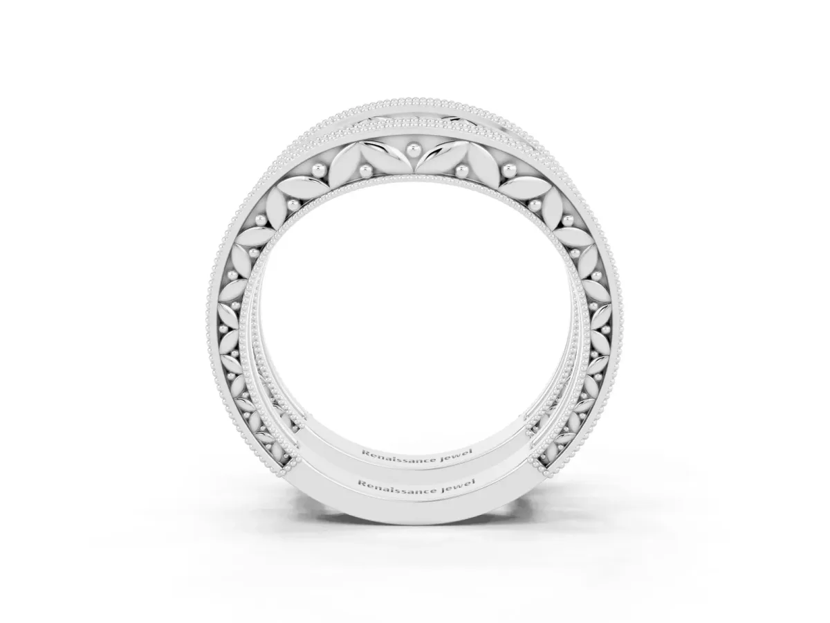 Round Morganite Milgrain Eternity Band with Channel Setting White gold