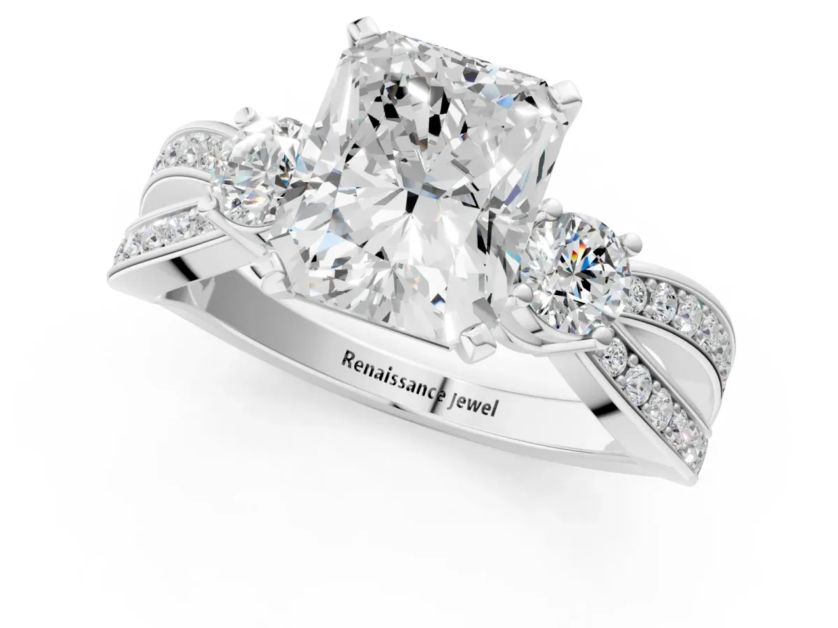 Three-Stone Radiant Cut Cut Diamond Twist Band with Prong Setting Platinum