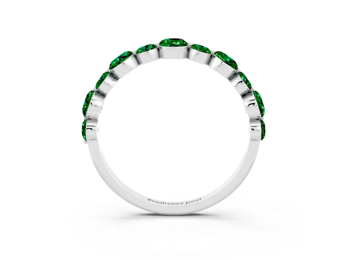 Round Emerald Scalloped Prong Set Eternity Band White gold