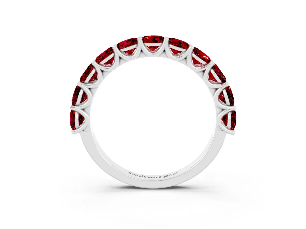 Round Ruby Shared Prong Eternity Band Platinum