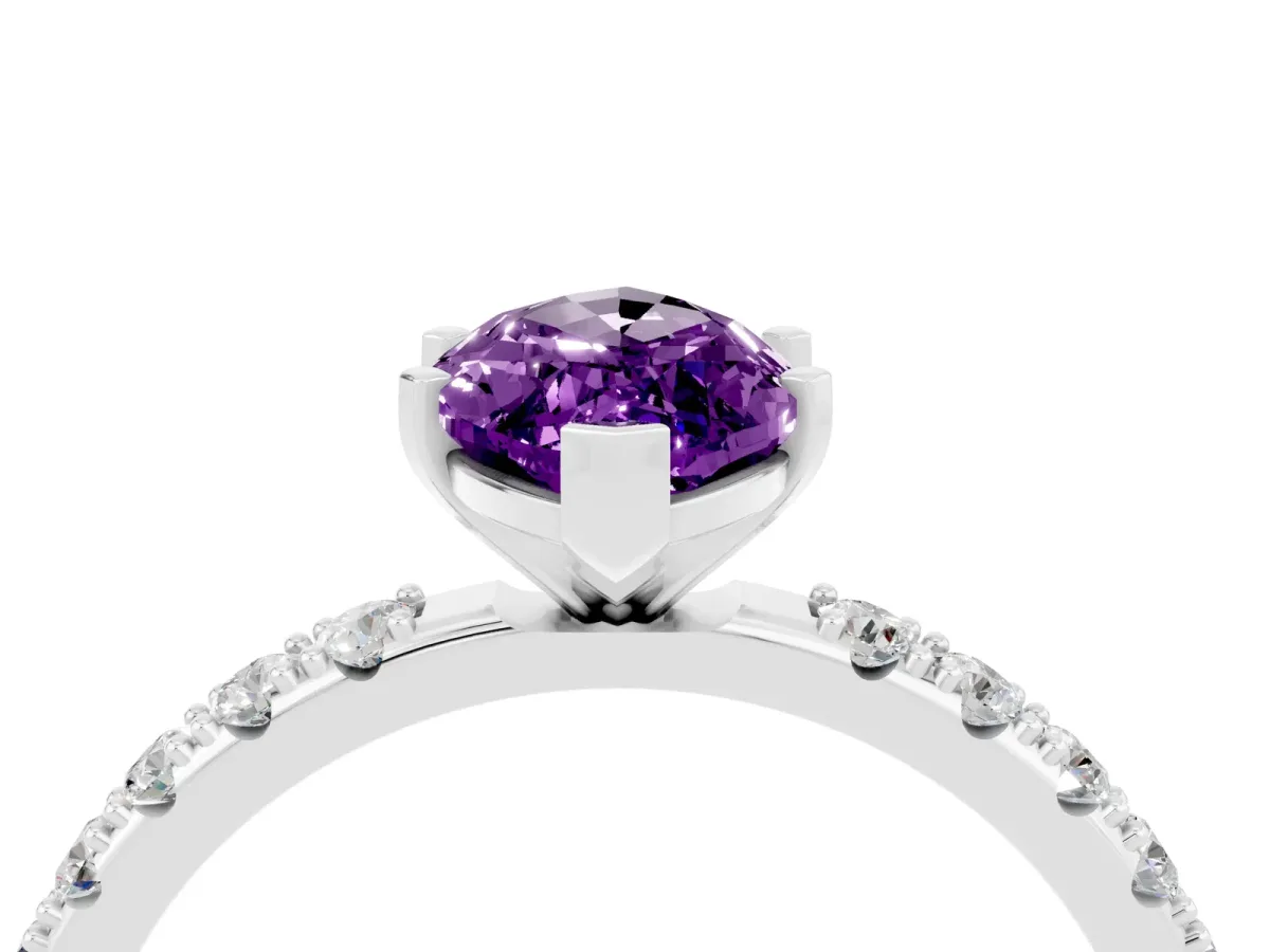 Marquise Cut Amethyst Solitaire Pavé Band with Four-Prong Setting Platinum