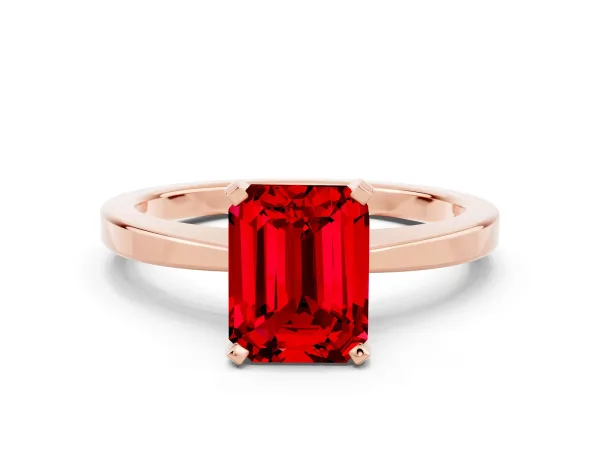 Emerald Cut Ruby Solitaire Engagement Ring with Classic Band and Four-Prong Setting Rose gold