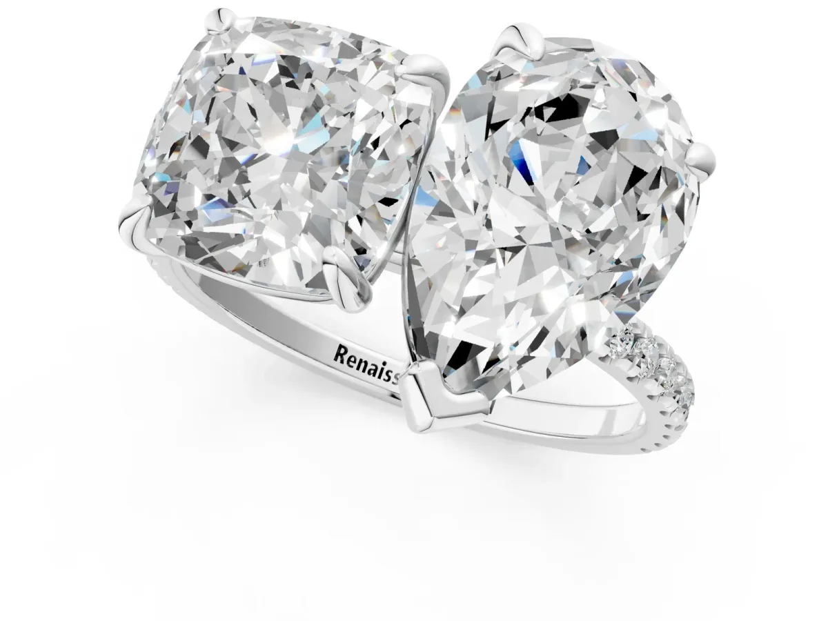 Oval and Cushion Toi Moi Ring with Prong Setting and Micro Pave Band Silver