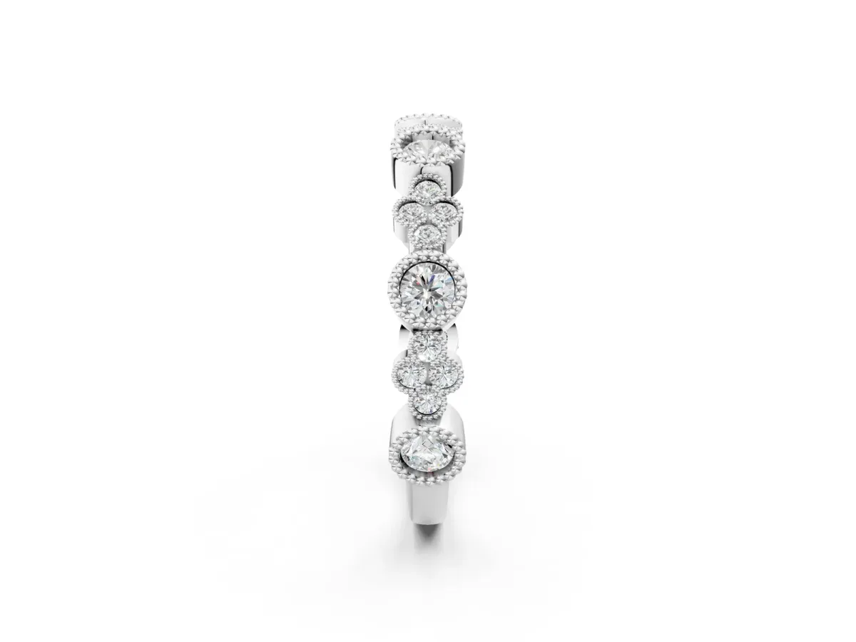 Milgrain Bezel Set Round Diamond Cluster Eternity Band Platinum
