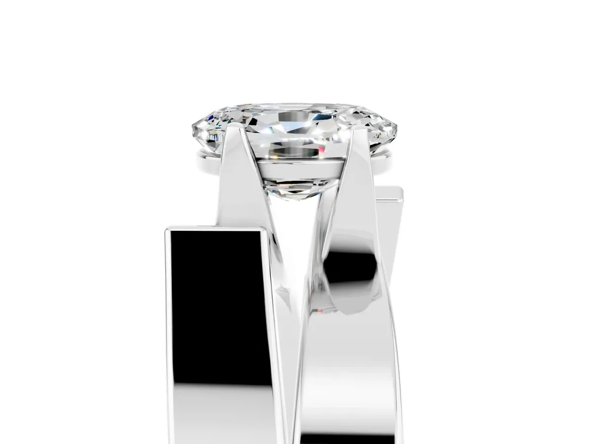 Modern Tension Set Oval Cut Moissanite Solitaire Wide Band Ring Silver