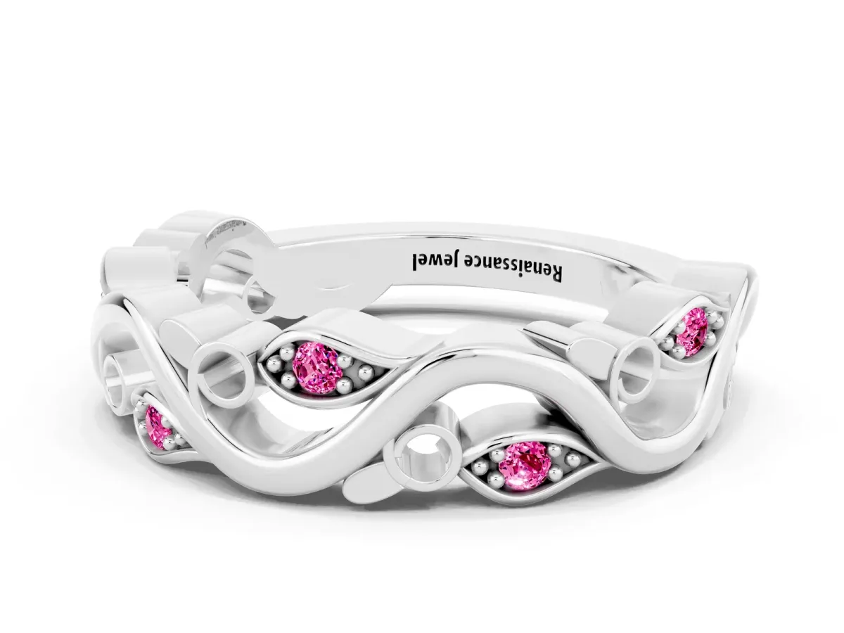 Marquise Pink Sapphire Vine Eternity Band with Bezel Setting Platinum