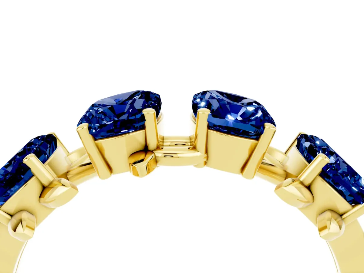 Emerald Cut Blue Sapphire Prong-Set Half Eternity Band Yellow gold