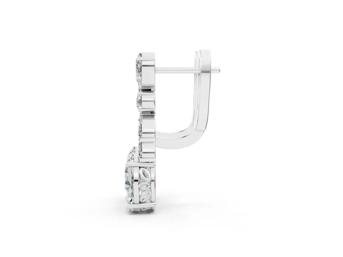 Oval, Marquise and Round Diamond Huggie Drop Earrings Silver