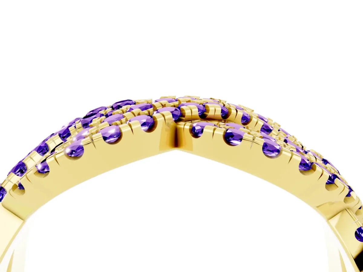 Pavé Round Tanzanite Infinity Twist Band with Shared Prong Setting Yellow gold