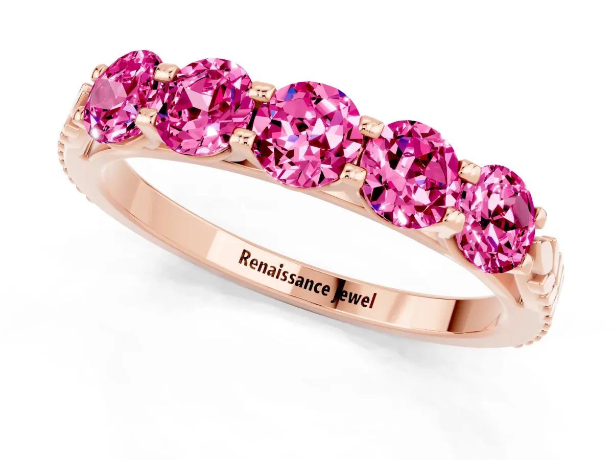 Five-Stone Round Pink Sapphire Prong-Set Band Rose gold