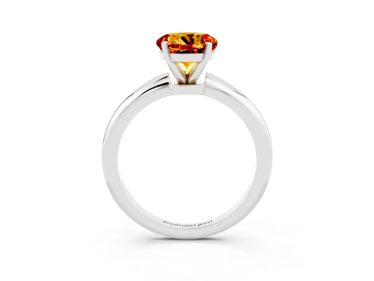 Round Cut Citrine Solitaire Ring with Six-Prong Setting and Classic Band Silver