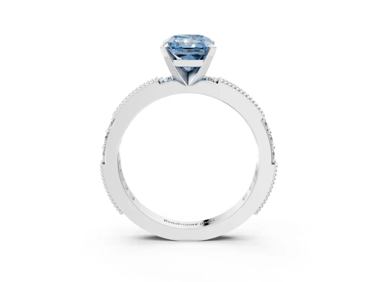 Fancy Blue Radiant Cut Solitaire with Pavé Band and Four-Prong Setting Silver