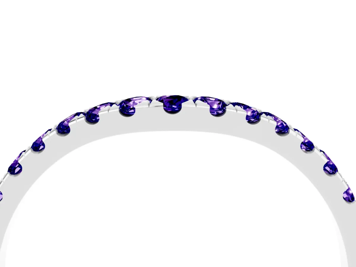 Curved Pavé Round Tanzanite Wedding Band with Shared Prong Setting White gold