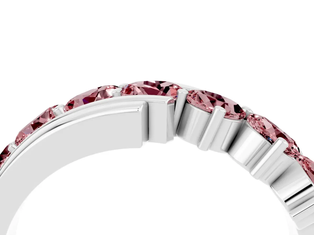 Round Morganite Wave Band with Channel and Shared Prong Setting White gold