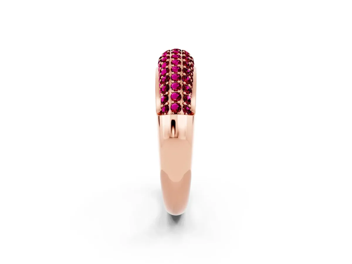 Three-Row Pavé Round Garnet Dome Band Rose gold