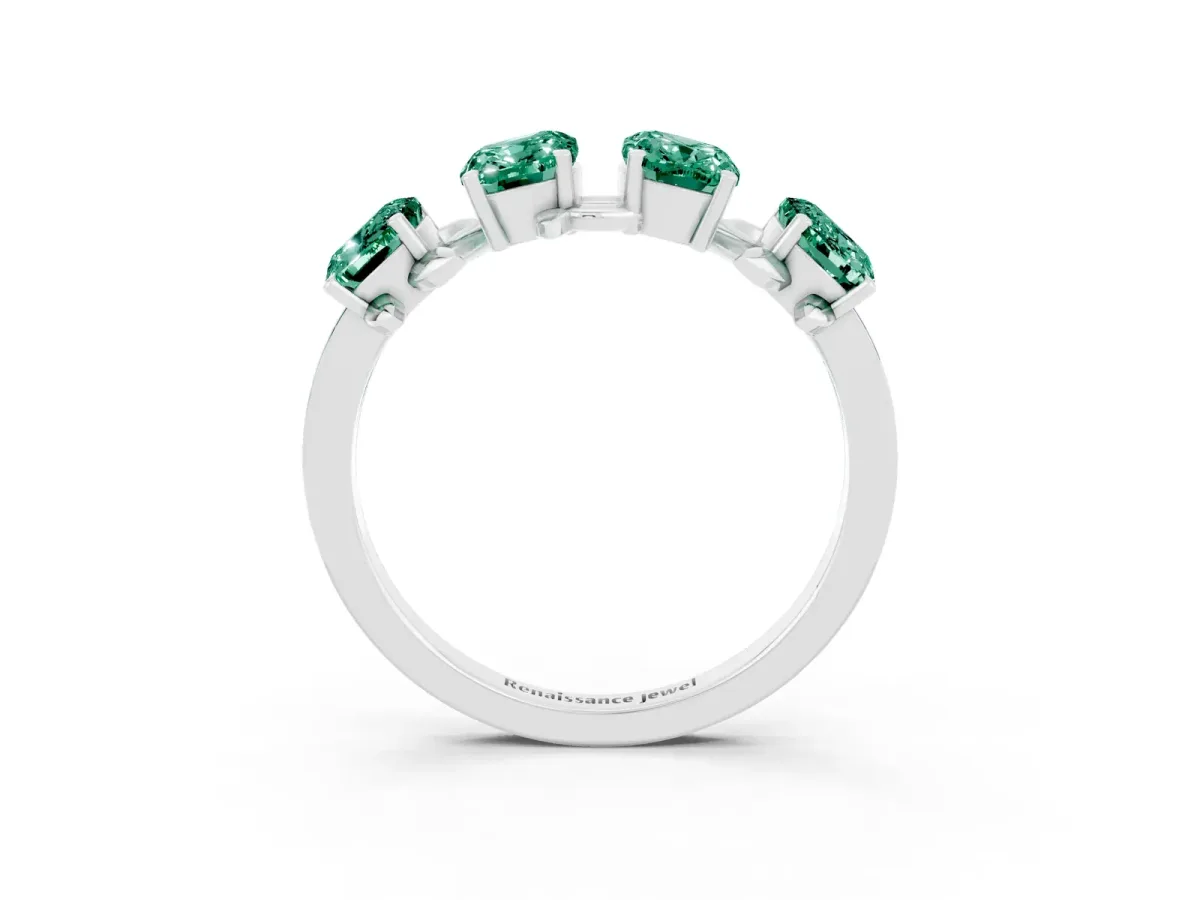 Emerald Cut Green Sapphire Prong-Set Half Eternity Band Silver