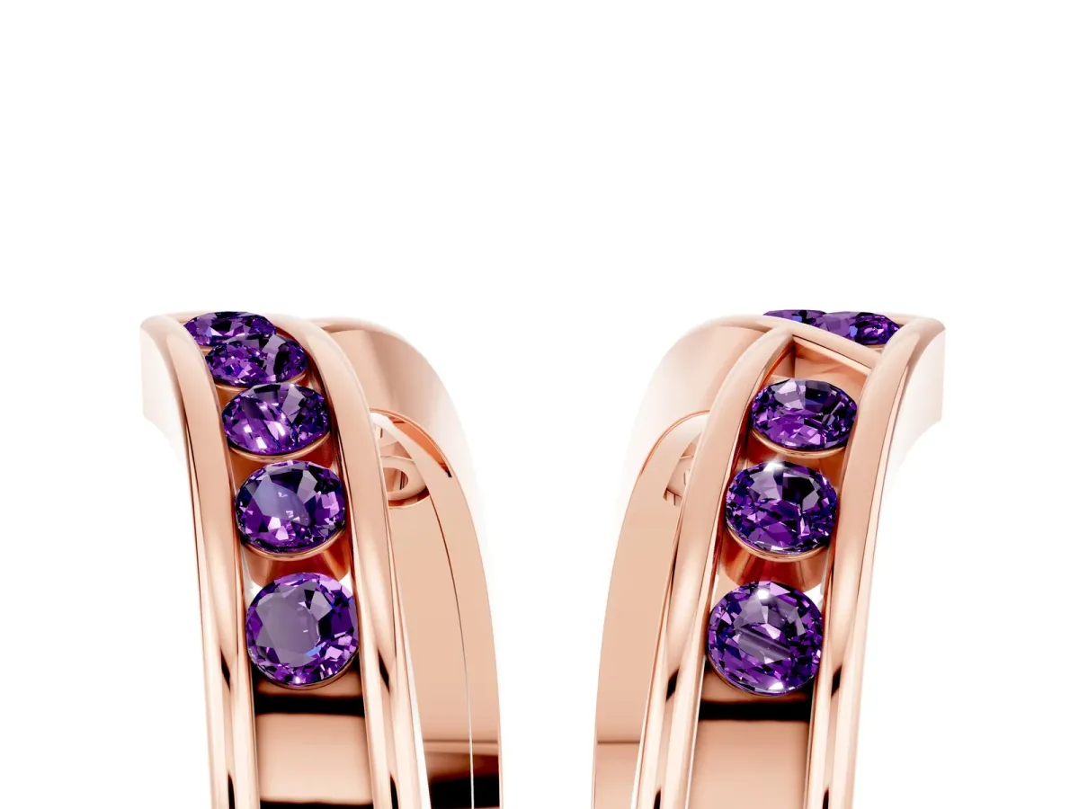 Round Amethyst Channel-Set Chevron Band Rose gold