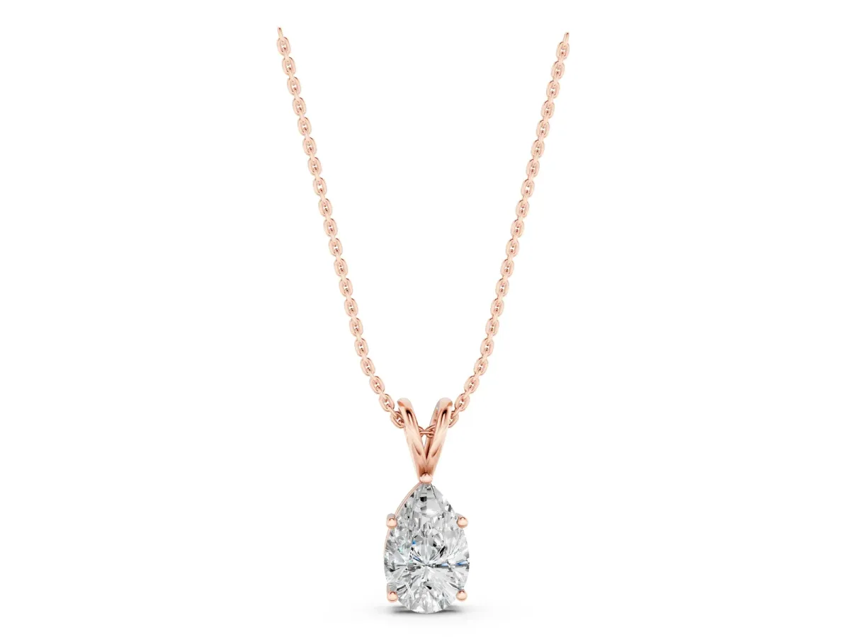 Pear Cut Solitaire Pendant with Three-Prong Setting Rose gold