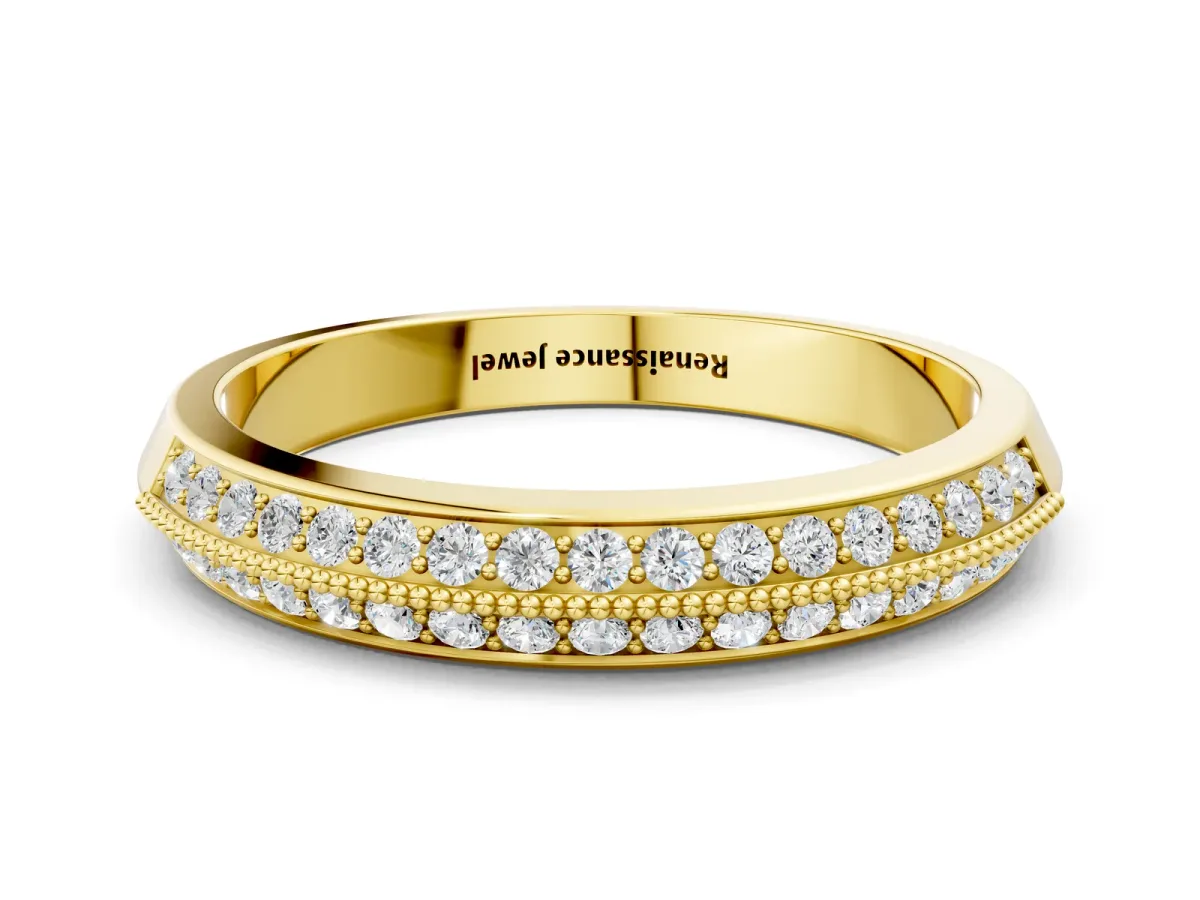 Round Diamond Pave Eternity Band with Milgrain Edging Yellow gold