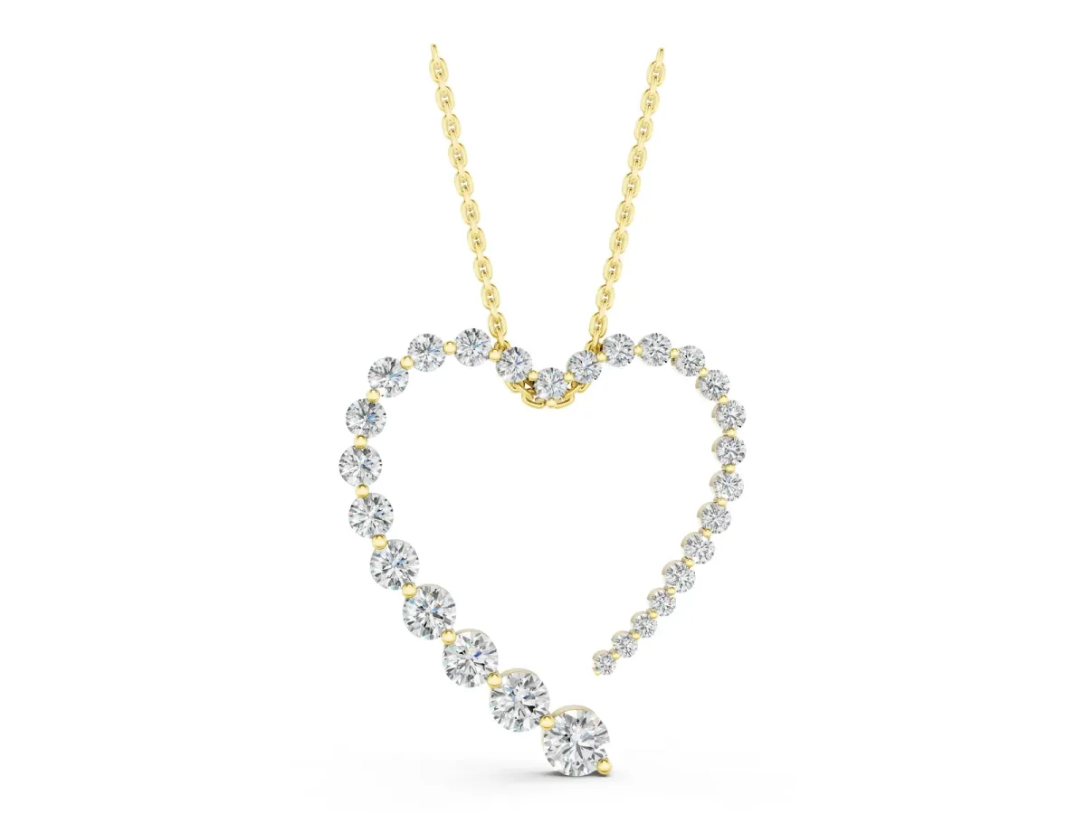 Round Diamond Heart Pendant with Prong Setting Yellow gold