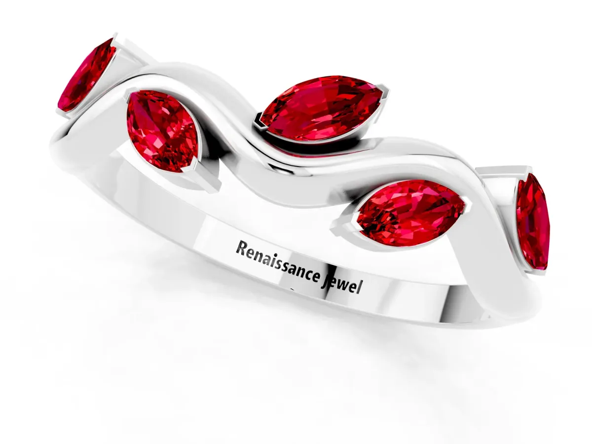 Marquise Ruby Twisted Band with Prong Setting Platinum