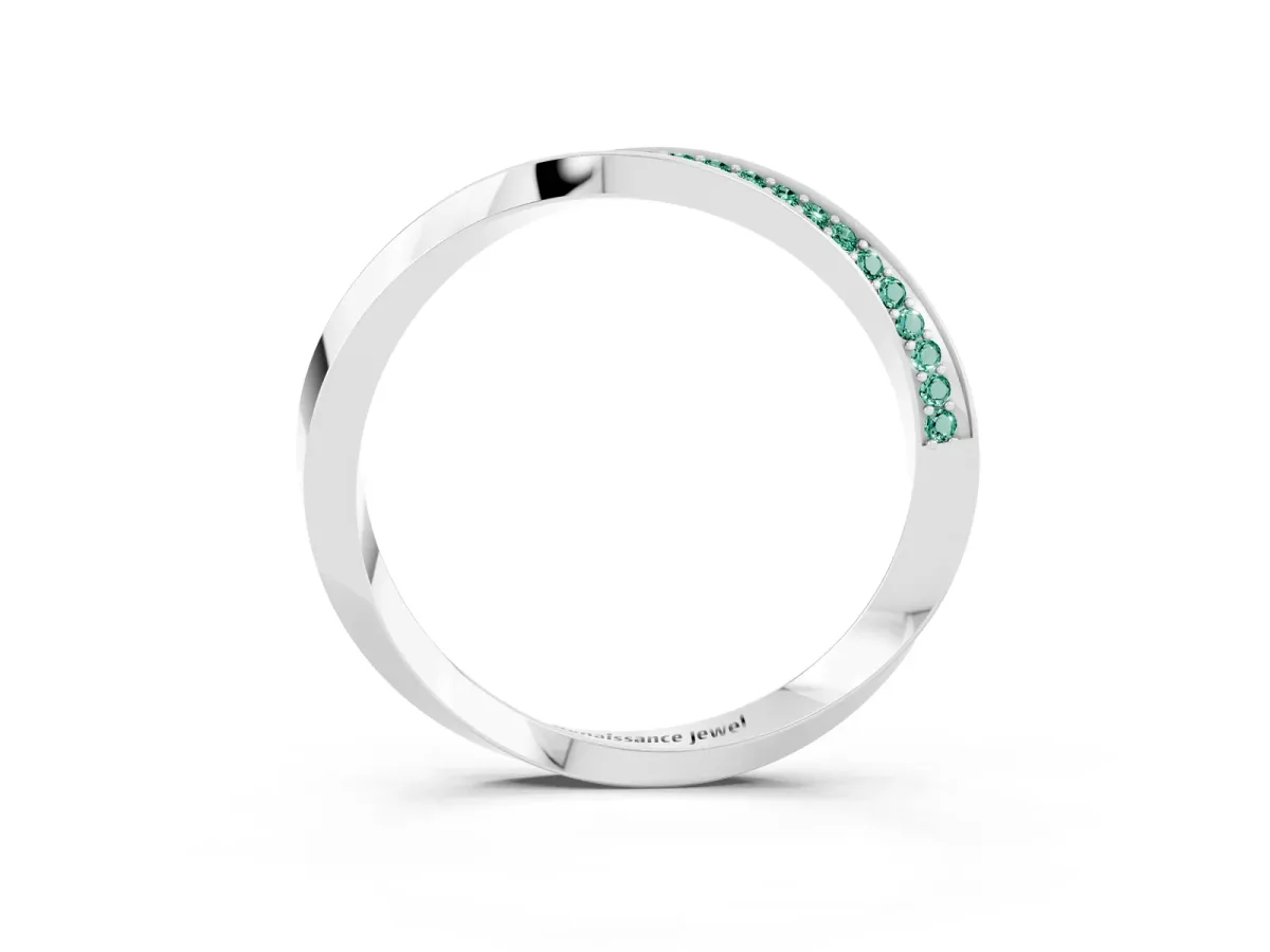 Pavé Round Green Sapphire Twist Band White gold