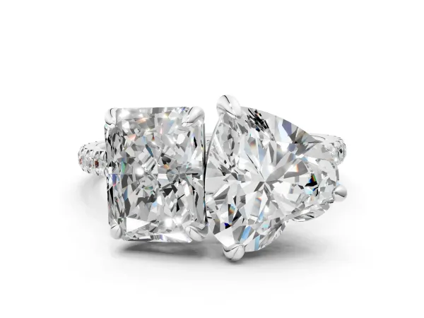 Radiant and Heart Toi Moi Ring with Prong Setting and Pave Band White gold