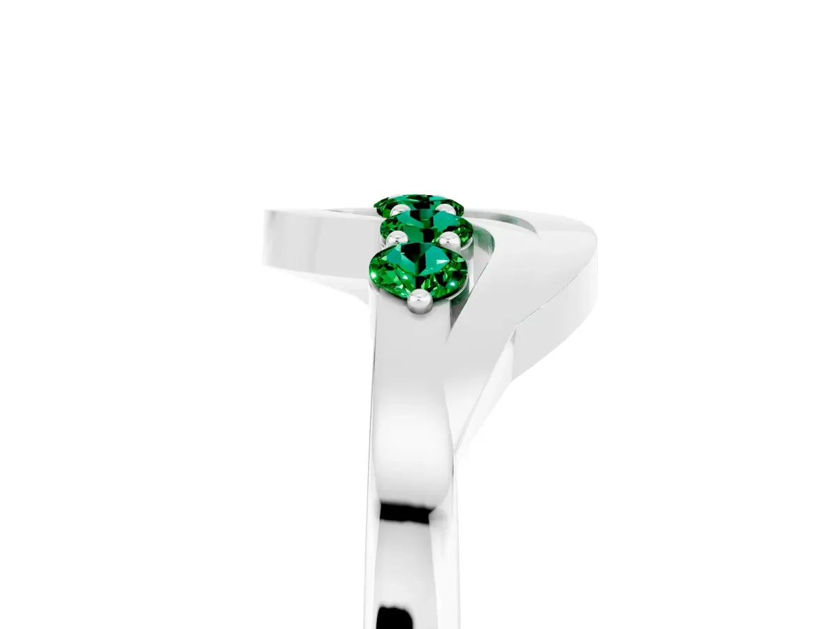 Five-Stone Round Emerald Crossover Band with Prong Setting Silver