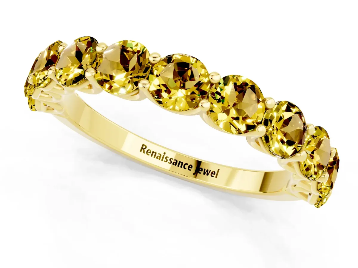 Round Yellow Sapphire Shared Prong Eternity Band Yellow gold