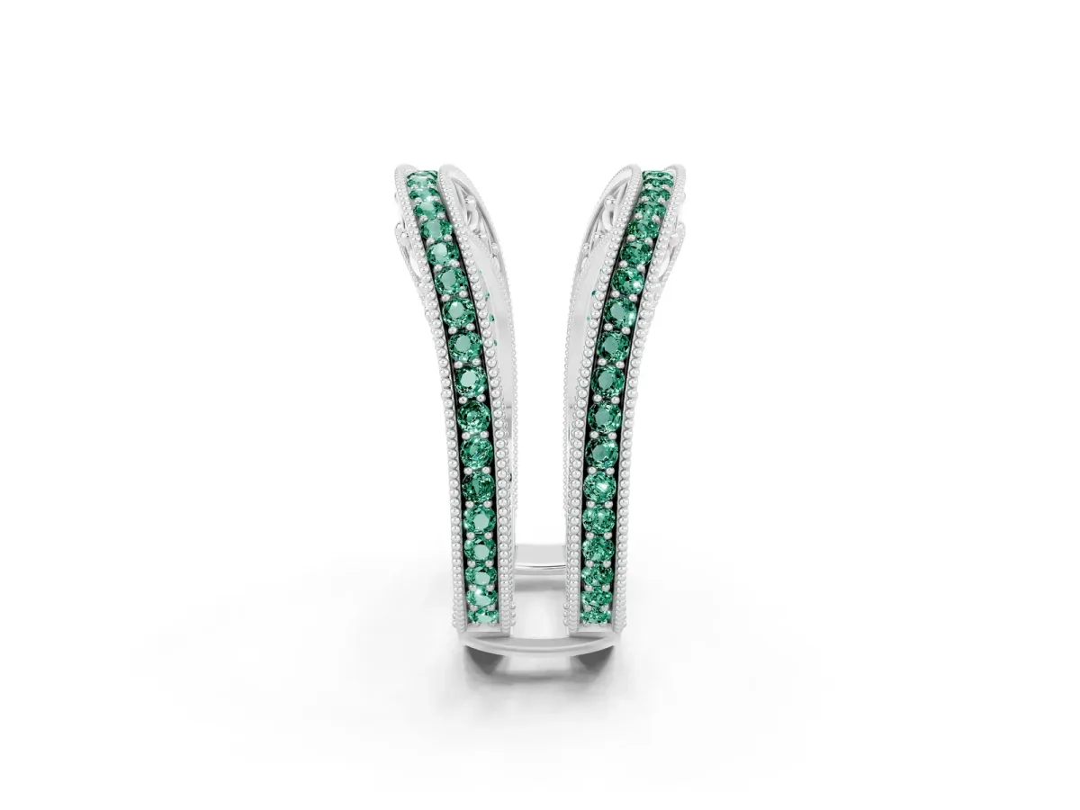 Round Green Sapphire Milgrain Eternity Band with Channel Setting White gold
