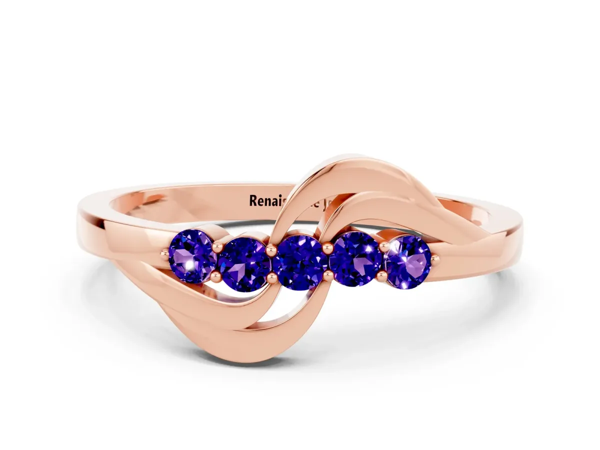 Five-Stone Round Tanzanite Crossover Band with Prong Setting Rose gold