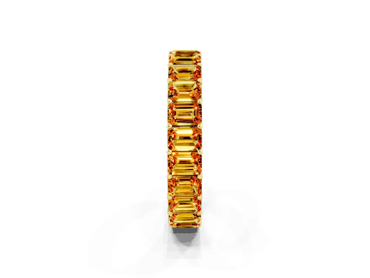 Emerald Cut Citrine Eternity Band with Shared Prong Setting Yellow gold