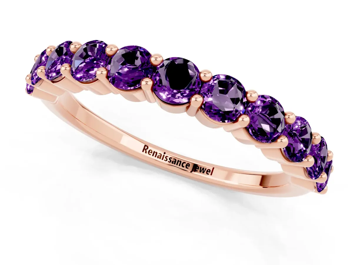 Round Amethyst Half Eternity Band with Prong Setting Rose gold