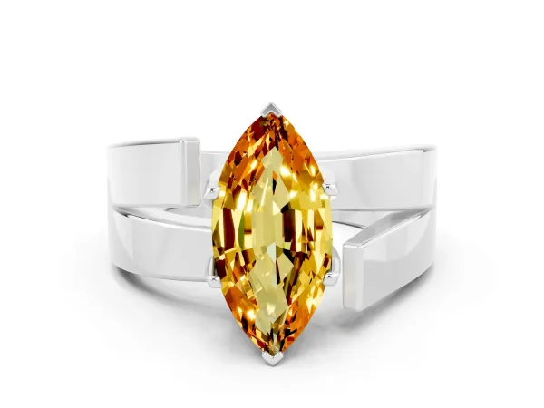Modern Tension Set Marquise Cut Citrine Solitaire Wide Band Ring Platinum