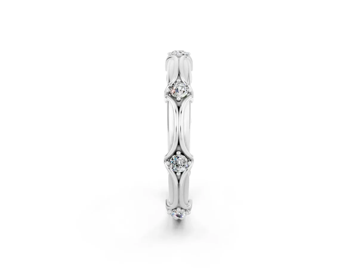 Round Moissanite Prong Set Milgrain Eternity Band Platinum