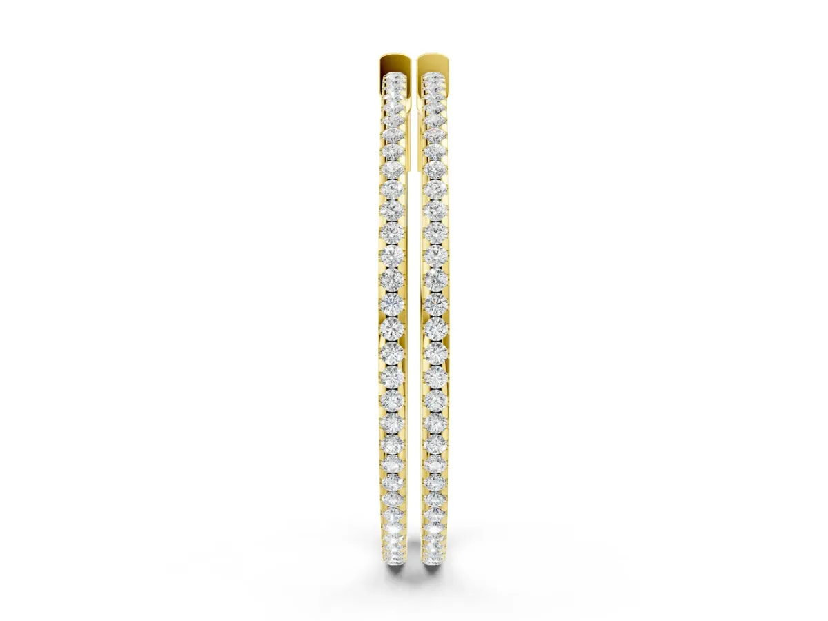 Pavé Round Diamond Hoop Earrings with Hinged Snap Closure Yellow gold
