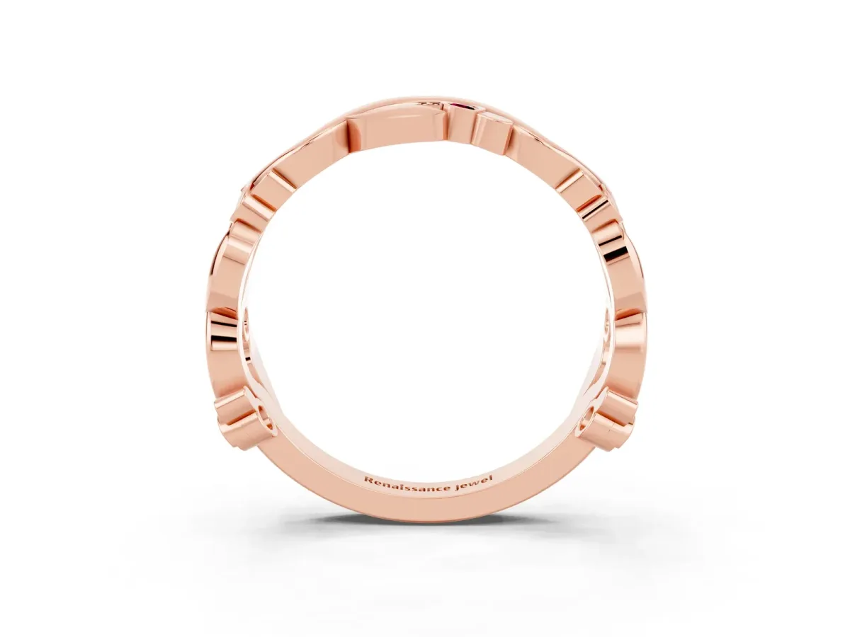 Round Garnet Leaf Eternity Band with Bezel Setting Rose gold