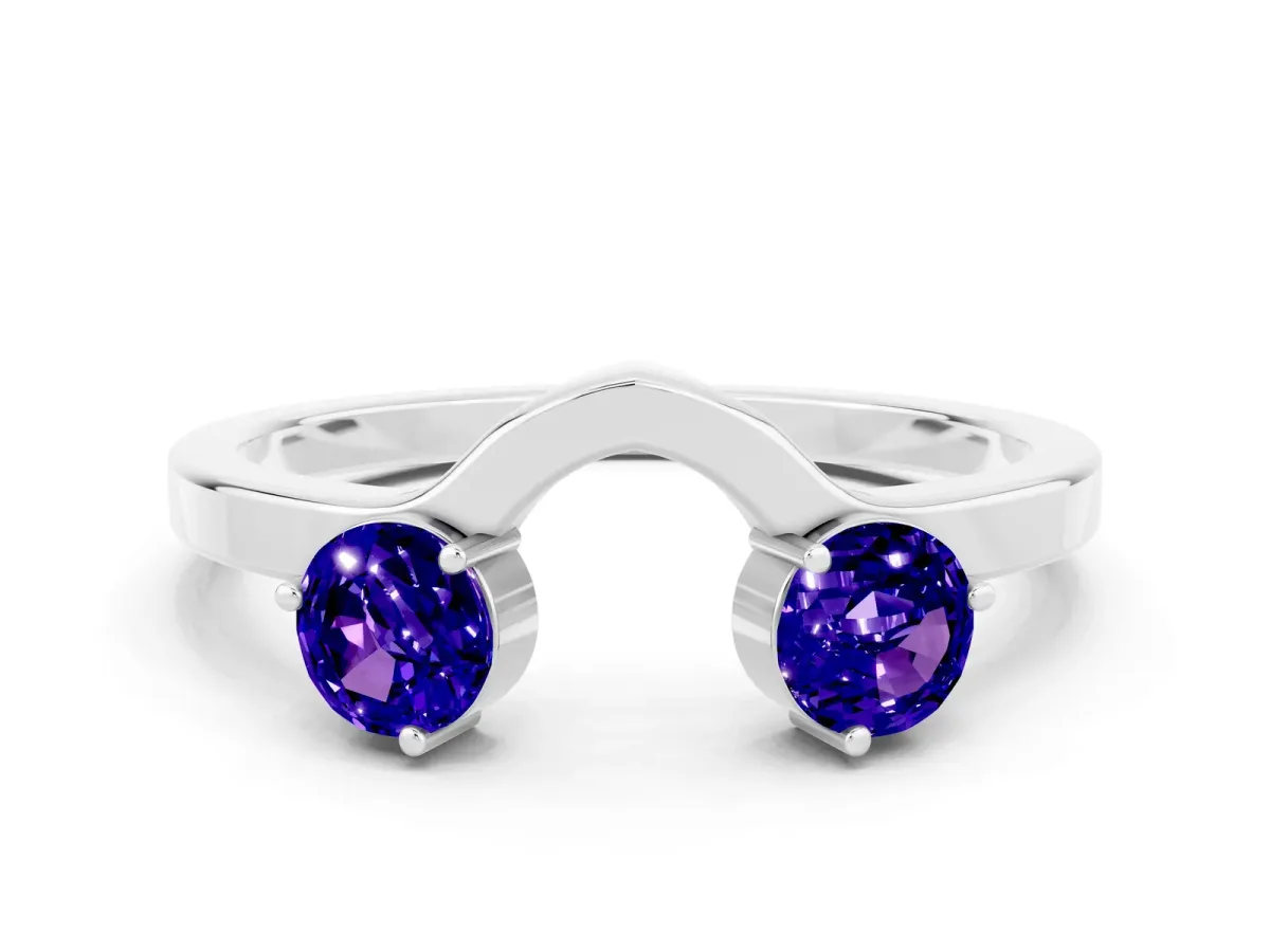 Dual Round Tanzanite Open Band Ring with Prong Setting Silver