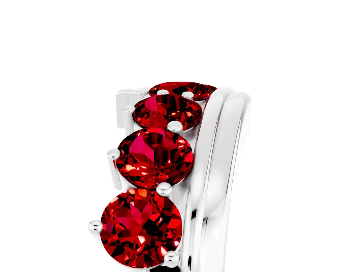 Round Ruby Wave Band with Channel and Shared Prong Setting Platinum