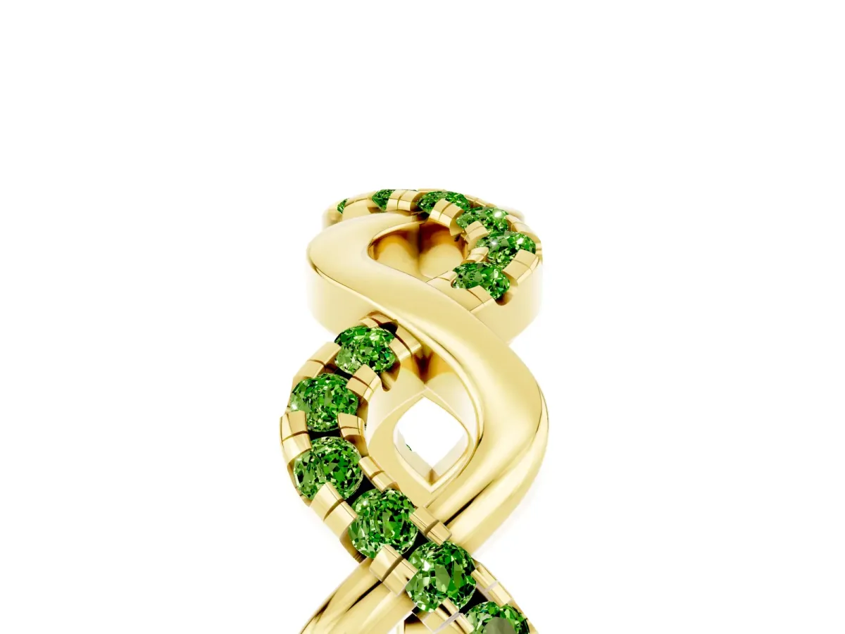 Twist Infinity Round Peridot Band with Pavé Setting Yellow gold