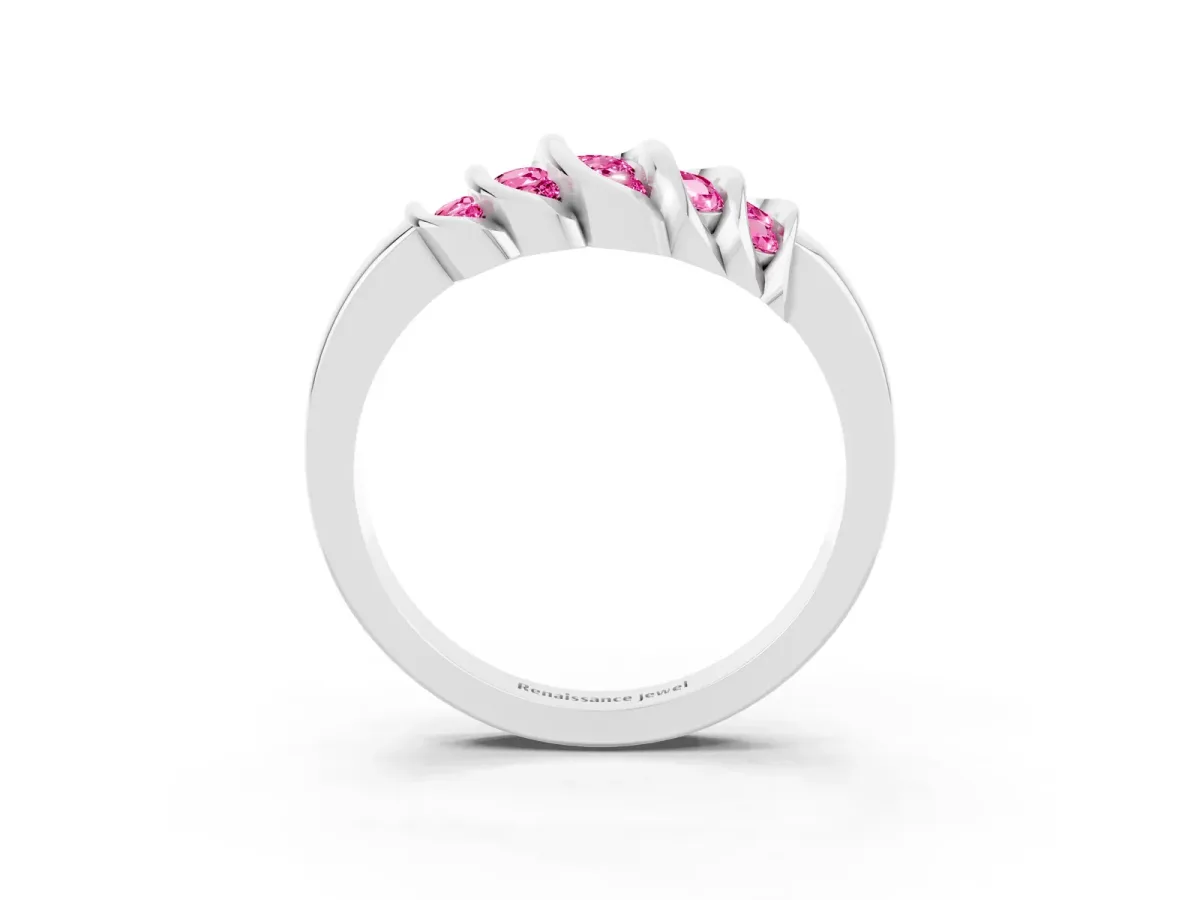 Round Pink Sapphire Multi-Row Crossover Band Platinum