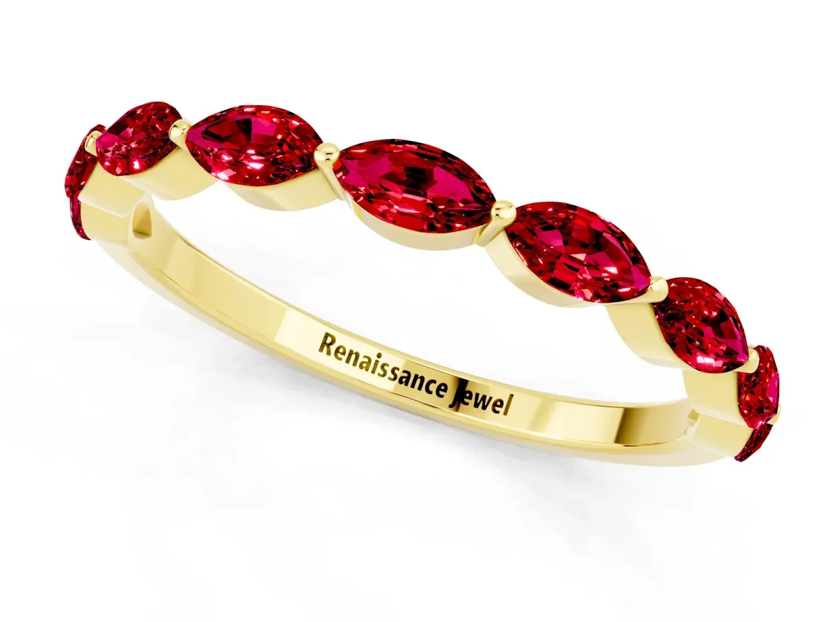 Marquise Ruby Half Eternity Band with Prong Setting Yellow gold